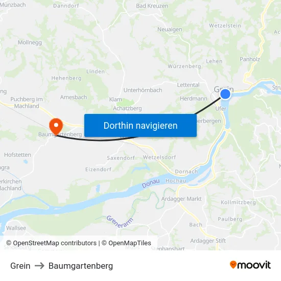 Grein to Baumgartenberg map