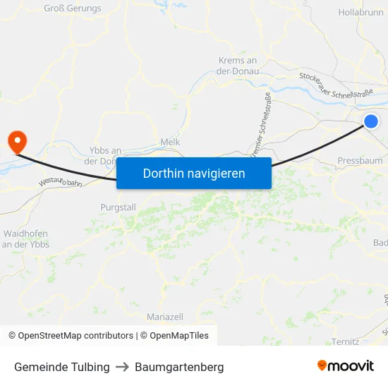 Gemeinde Tulbing to Baumgartenberg map