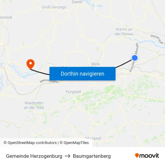 Gemeinde Herzogenburg to Baumgartenberg map