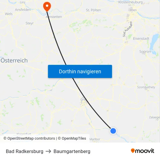 Bad Radkersburg to Baumgartenberg map