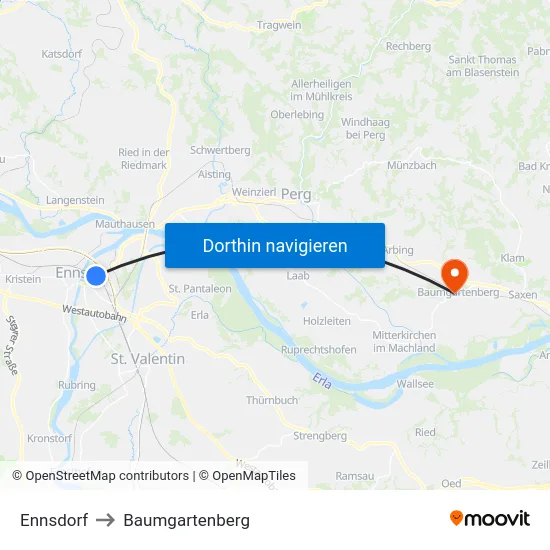 Ennsdorf to Baumgartenberg map