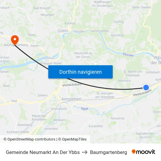 Gemeinde Neumarkt An Der Ybbs to Baumgartenberg map