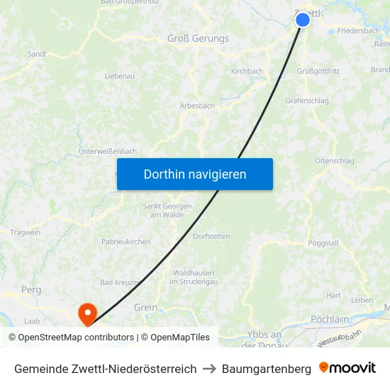 Gemeinde Zwettl-Niederösterreich to Baumgartenberg map