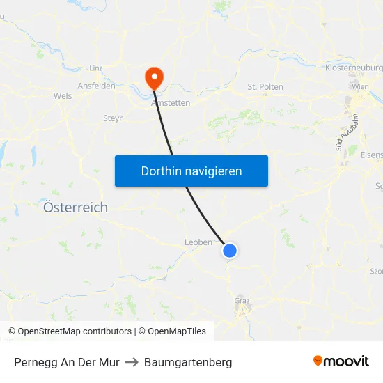 Pernegg An Der Mur to Baumgartenberg map