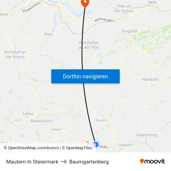 Mautern In Steiermark to Baumgartenberg map