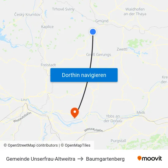 Gemeinde Unserfrau-Altweitra to Baumgartenberg map
