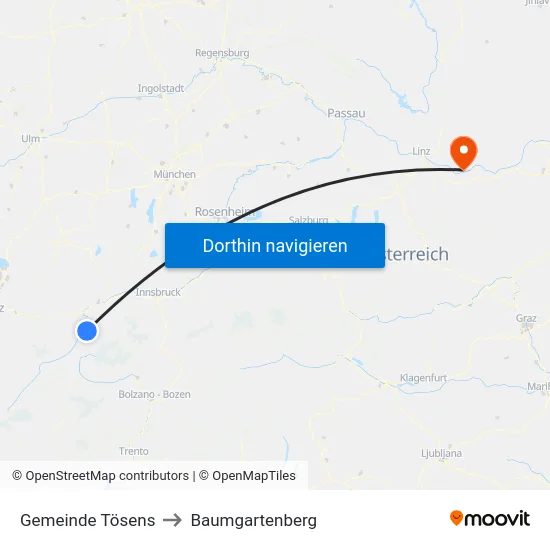 Gemeinde Tösens to Baumgartenberg map