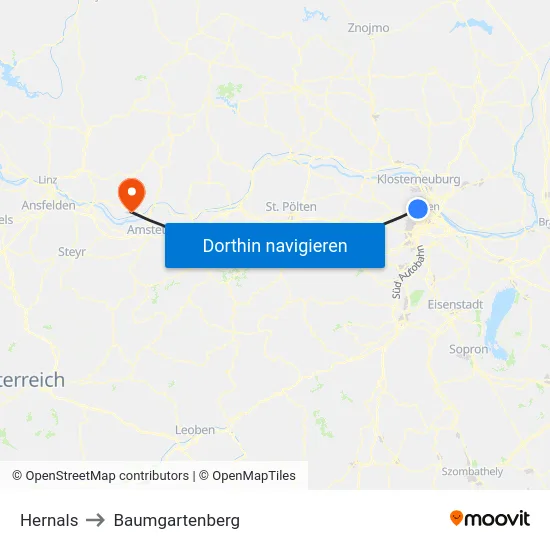 Hernals to Baumgartenberg map