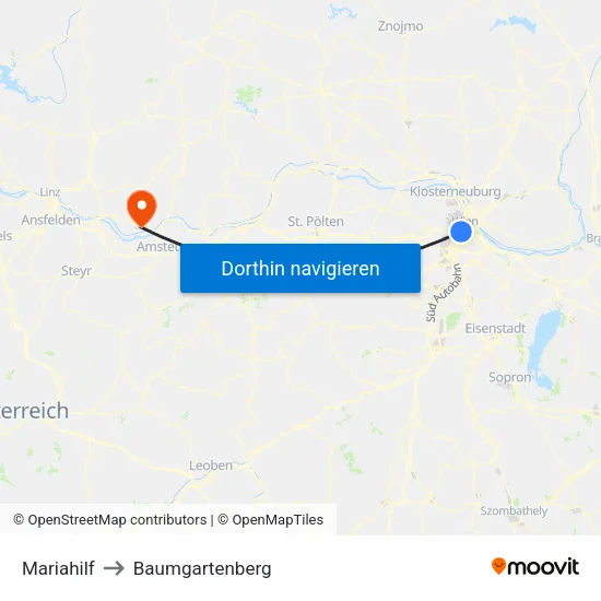 Mariahilf to Baumgartenberg map