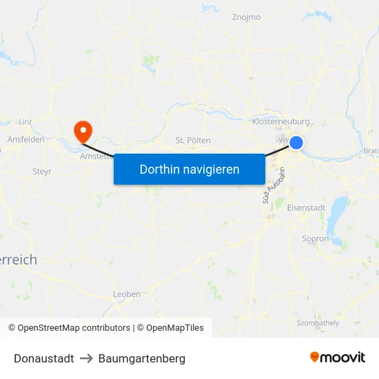 Donaustadt to Baumgartenberg map