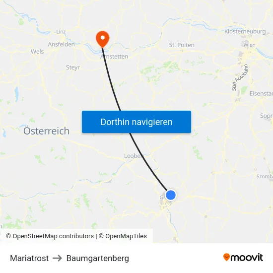 Mariatrost to Baumgartenberg map