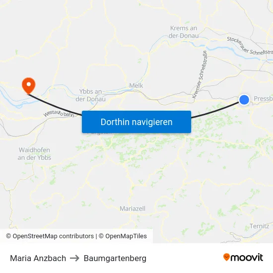 Maria Anzbach to Baumgartenberg map