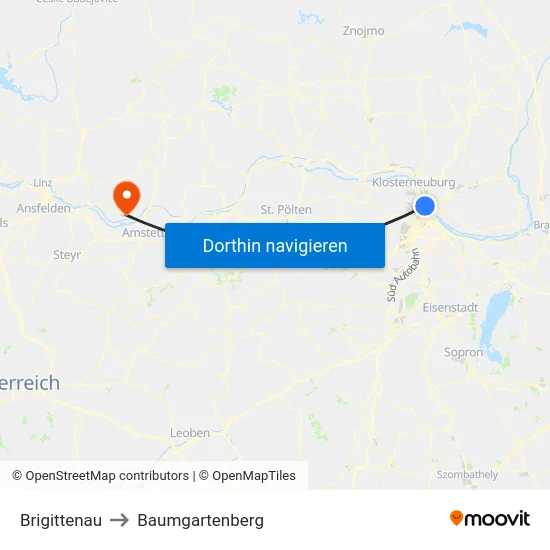 Brigittenau to Baumgartenberg map