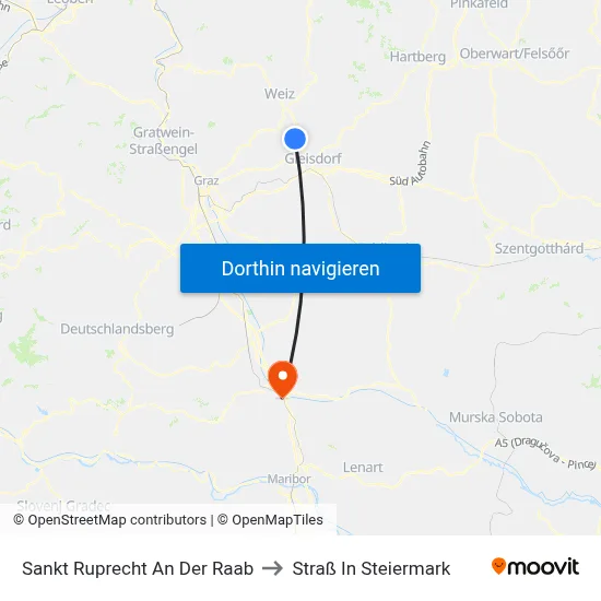Sankt Ruprecht An Der Raab to Straß In Steiermark map