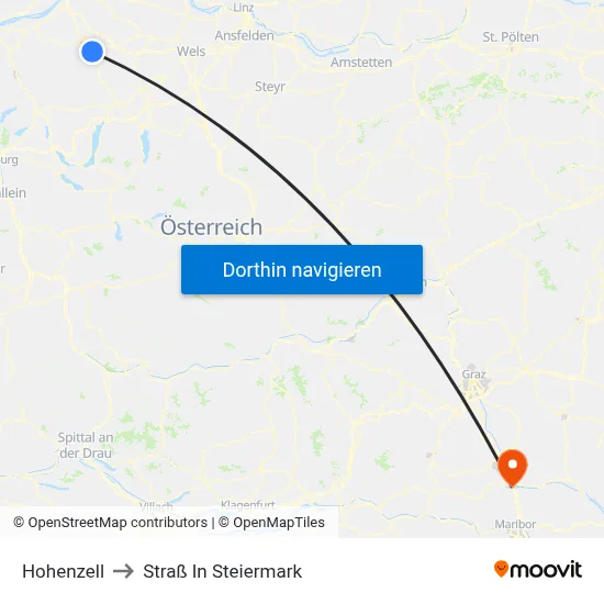 Hohenzell to Straß In Steiermark map