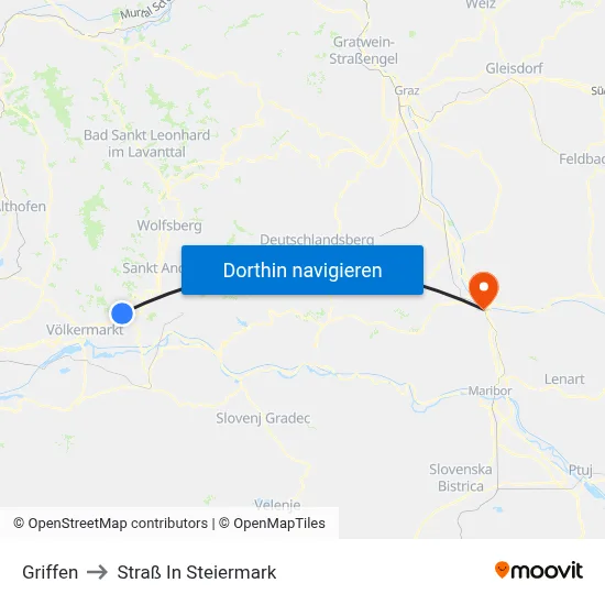 Griffen to Straß In Steiermark map