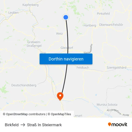Birkfeld to Straß In Steiermark map