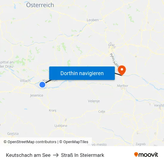 Keutschach am See to Straß In Steiermark map