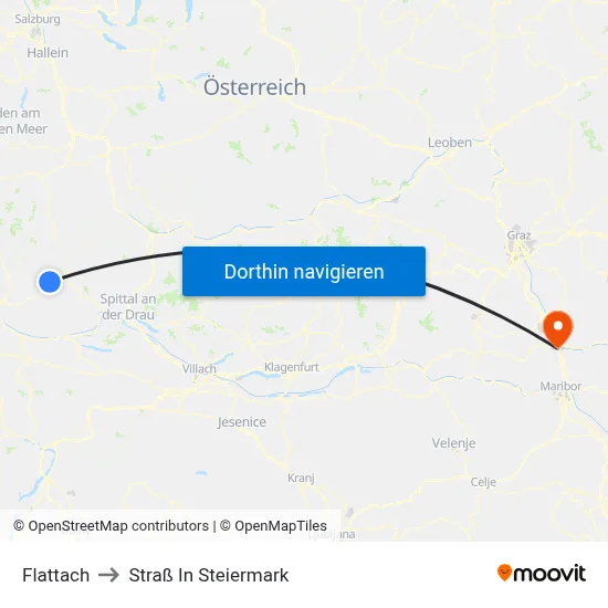 Flattach to Straß In Steiermark map