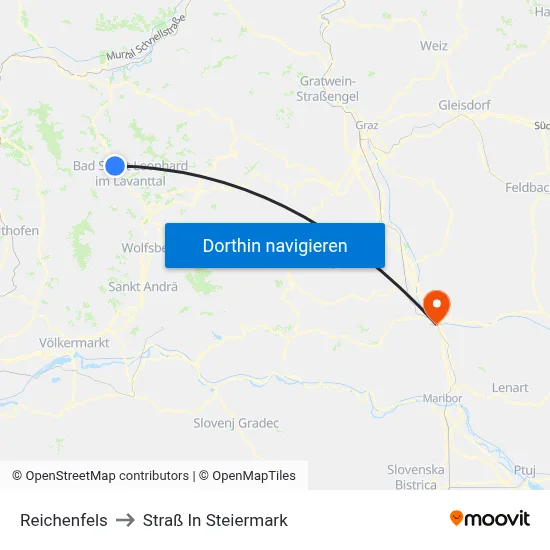 Reichenfels to Straß In Steiermark map