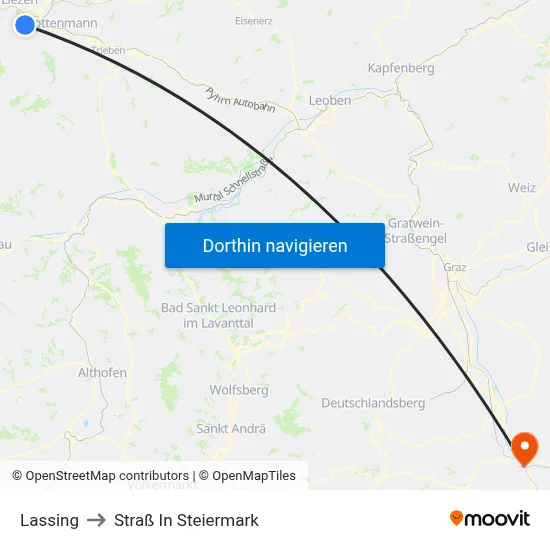 Lassing to Straß In Steiermark map