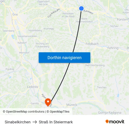Sinabelkirchen to Straß In Steiermark map