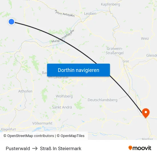 Pusterwald to Straß In Steiermark map