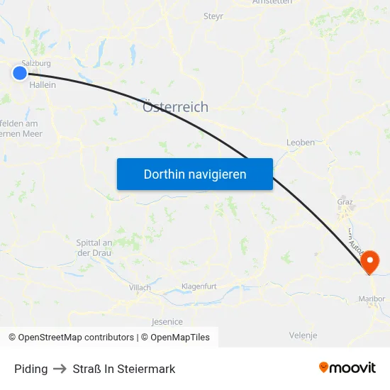 Piding to Straß In Steiermark map