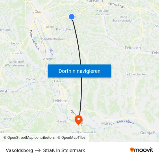 Vasoldsberg to Straß In Steiermark map