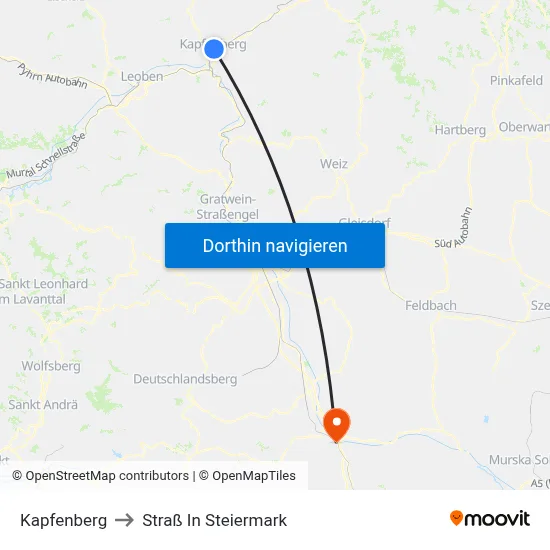 Kapfenberg to Straß In Steiermark map