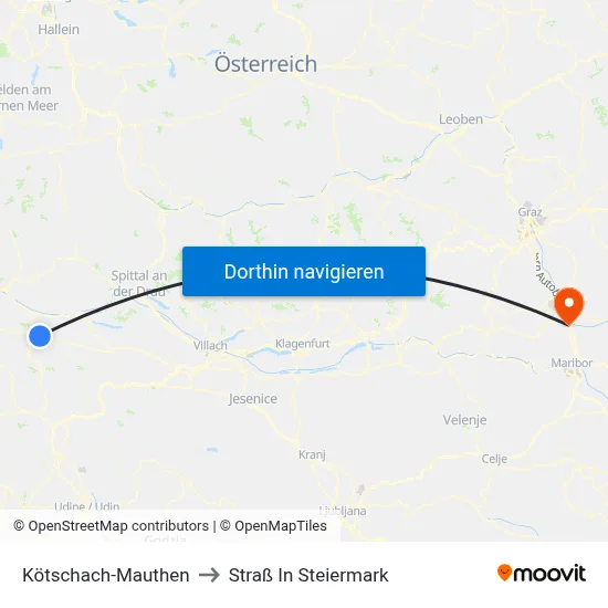Kötschach-Mauthen to Straß In Steiermark map