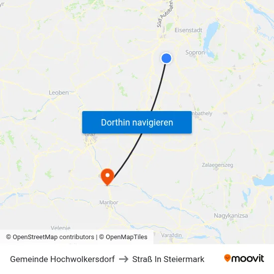 Gemeinde Hochwolkersdorf to Straß In Steiermark map