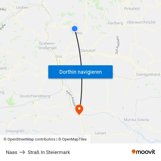 Naas to Straß In Steiermark map