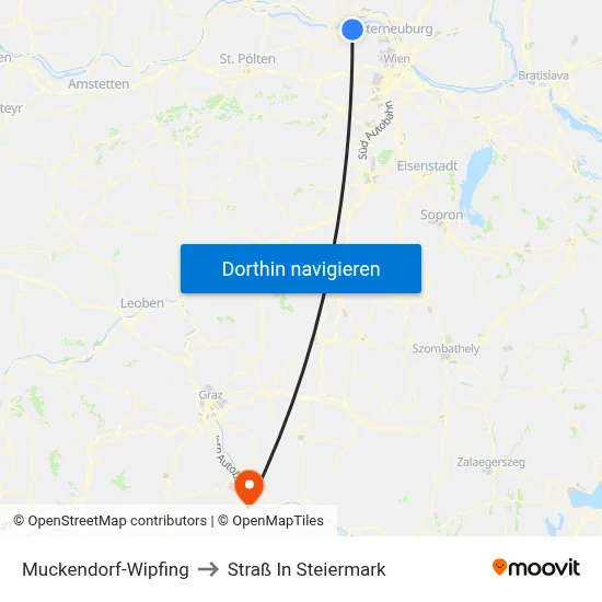 Muckendorf-Wipfing to Straß In Steiermark map