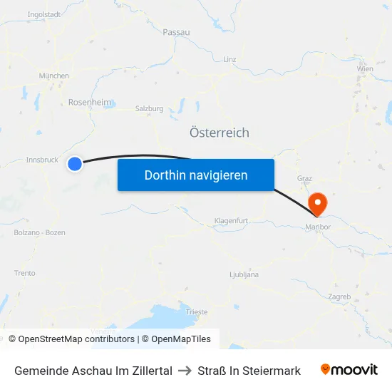 Gemeinde Aschau Im Zillertal to Straß In Steiermark map