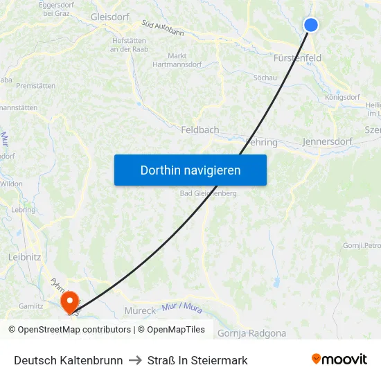 Deutsch Kaltenbrunn to Straß In Steiermark map