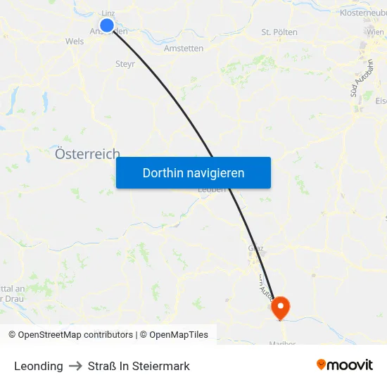 Leonding to Straß In Steiermark map