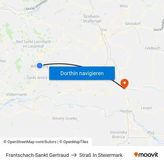 Frantschach-Sankt Gertraud to Straß In Steiermark map