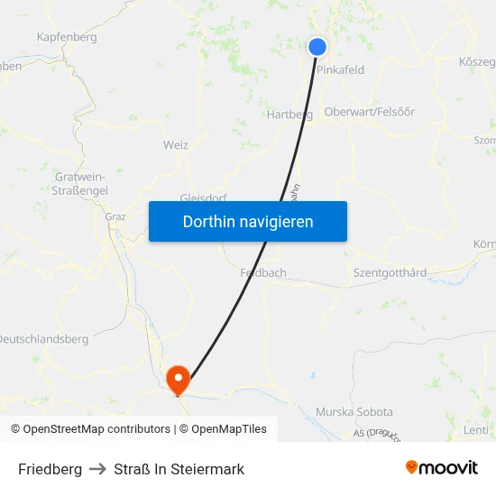 Friedberg to Straß In Steiermark map