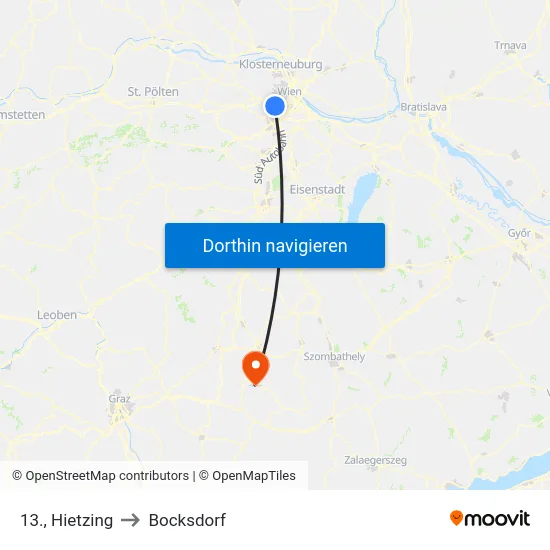 13., Hietzing to Bocksdorf map