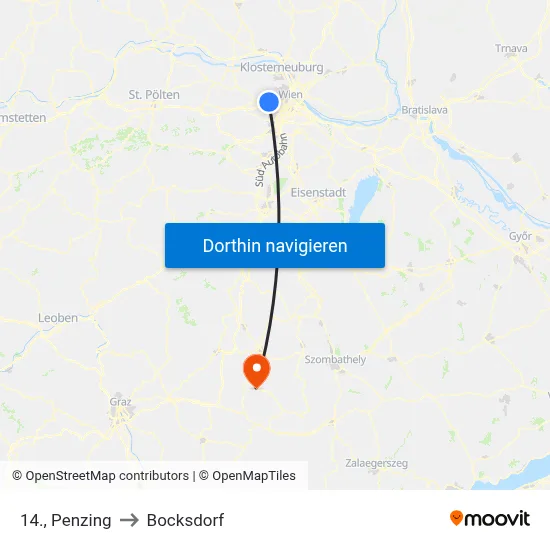 14., Penzing to Bocksdorf map