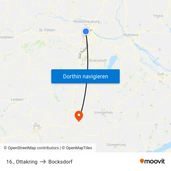 16., Ottakring to Bocksdorf map
