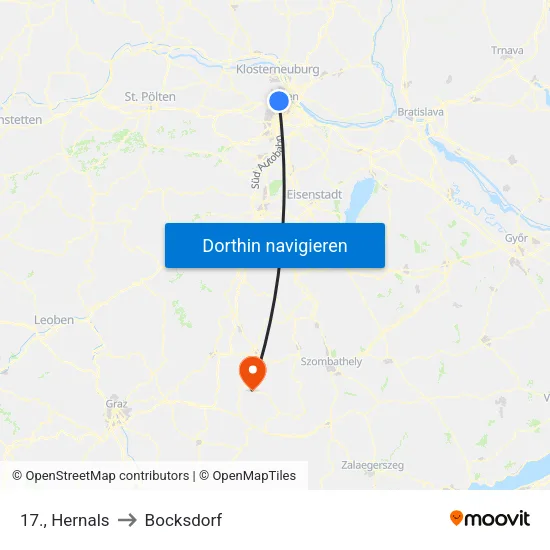 17., Hernals to Bocksdorf map