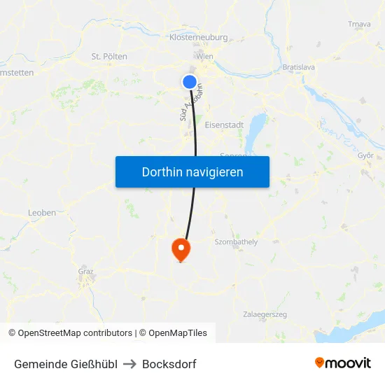 Gemeinde Gießhübl to Bocksdorf map