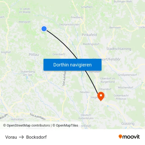Vorau to Bocksdorf map