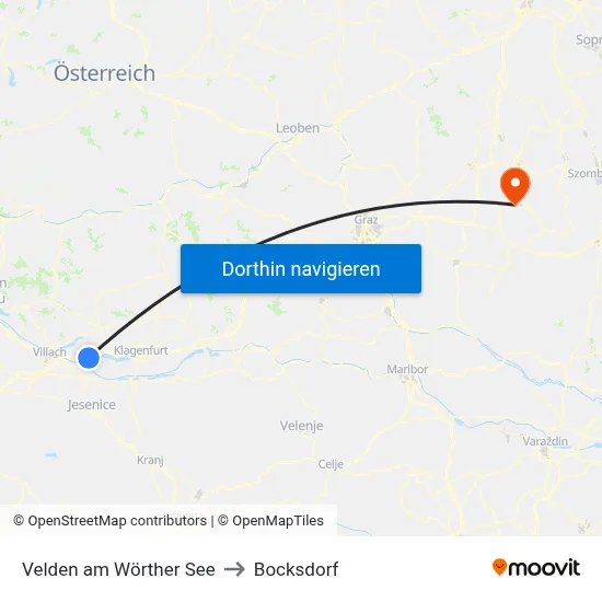 Velden am Wörther See to Bocksdorf map