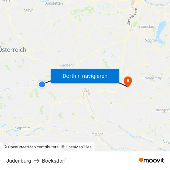 Judenburg to Bocksdorf map