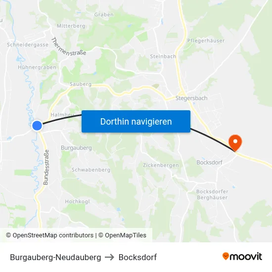 Burgauberg-Neudauberg to Bocksdorf map