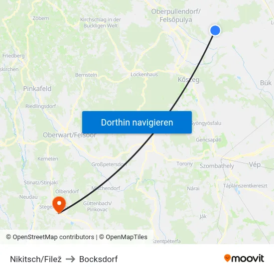 Nikitsch/Filež to Bocksdorf map