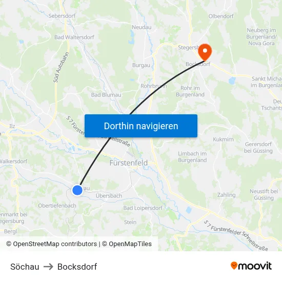 Söchau to Bocksdorf map
